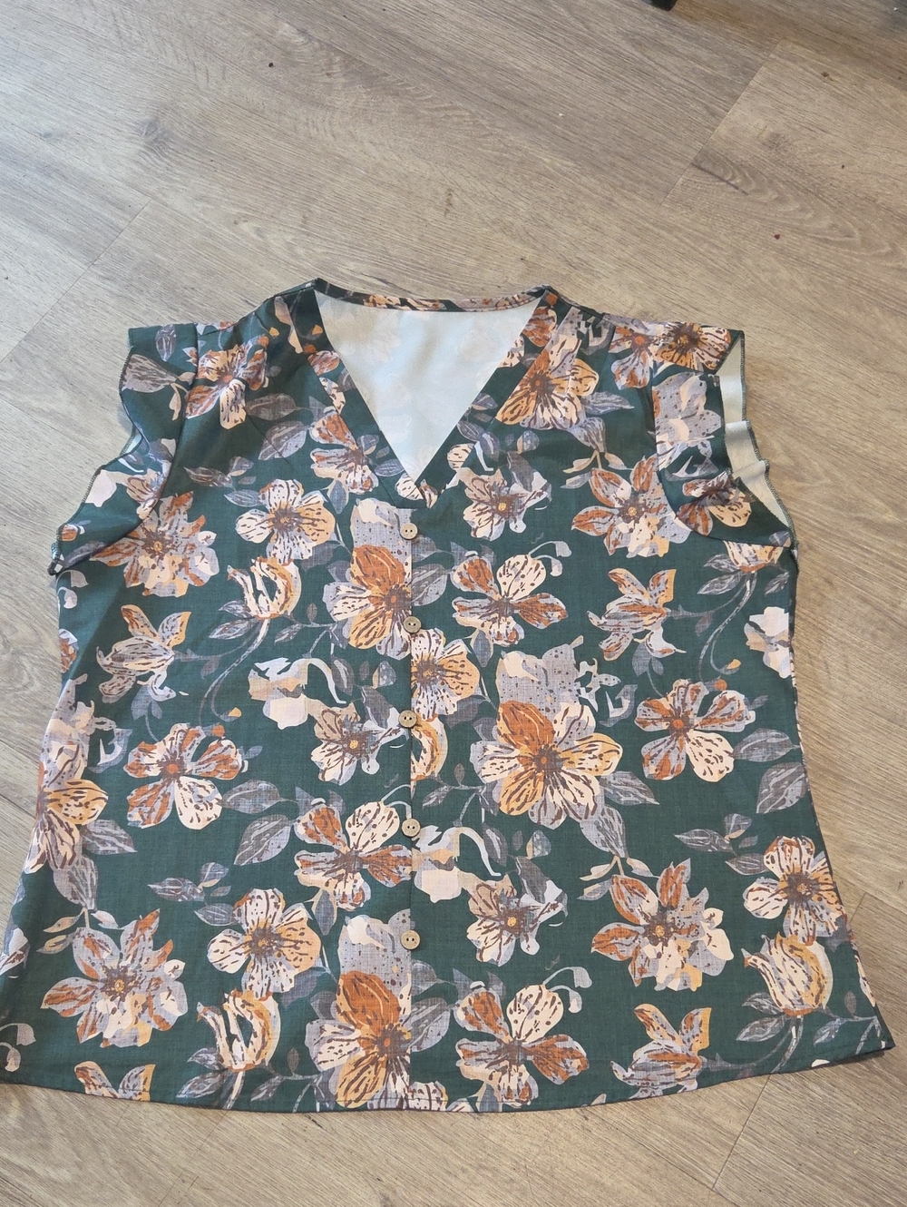 Womenβs Green Floral V-Neck Button Front Top